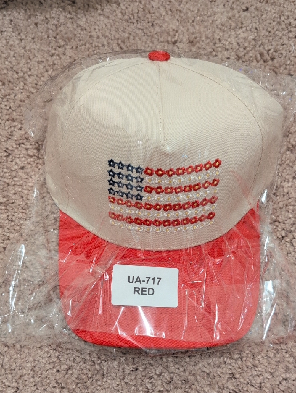 Zenana Outfitters Red and Cream Flag Sequin Baseball Cap